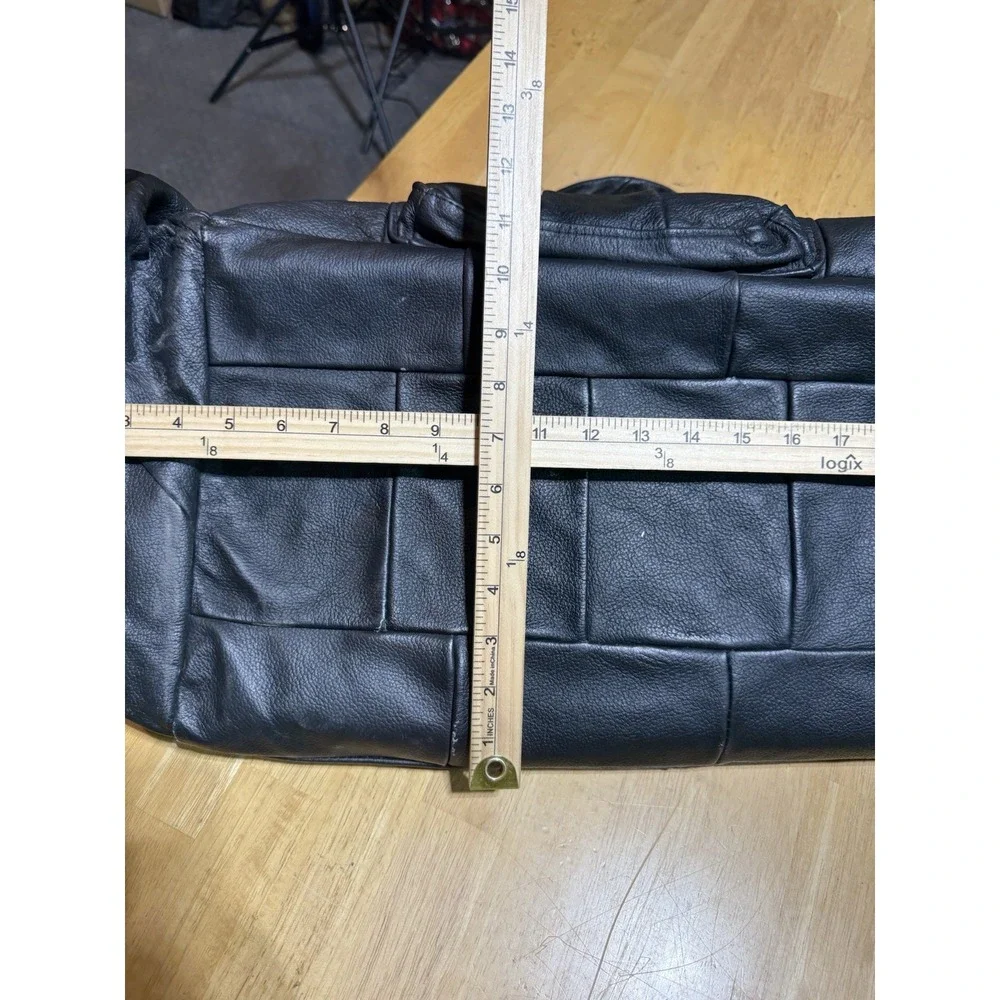 Vintage Mexican Genuine Leather Duffel Bag Black Patchwork Weekender 28